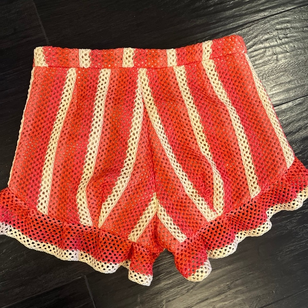 PatBO Red and White High Waist Striped Shorts